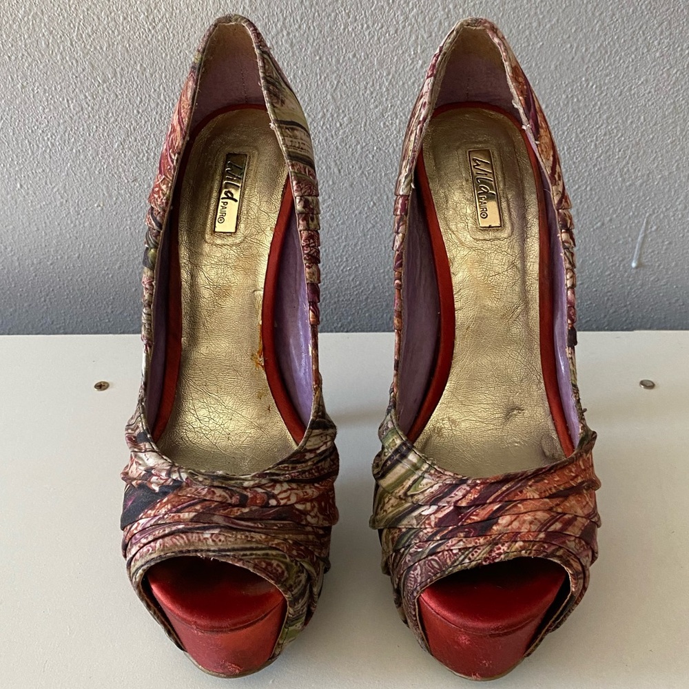 Swirl Multi Color Orange Coral Platform Heels Stiletto Sandals Pumps Open Toe